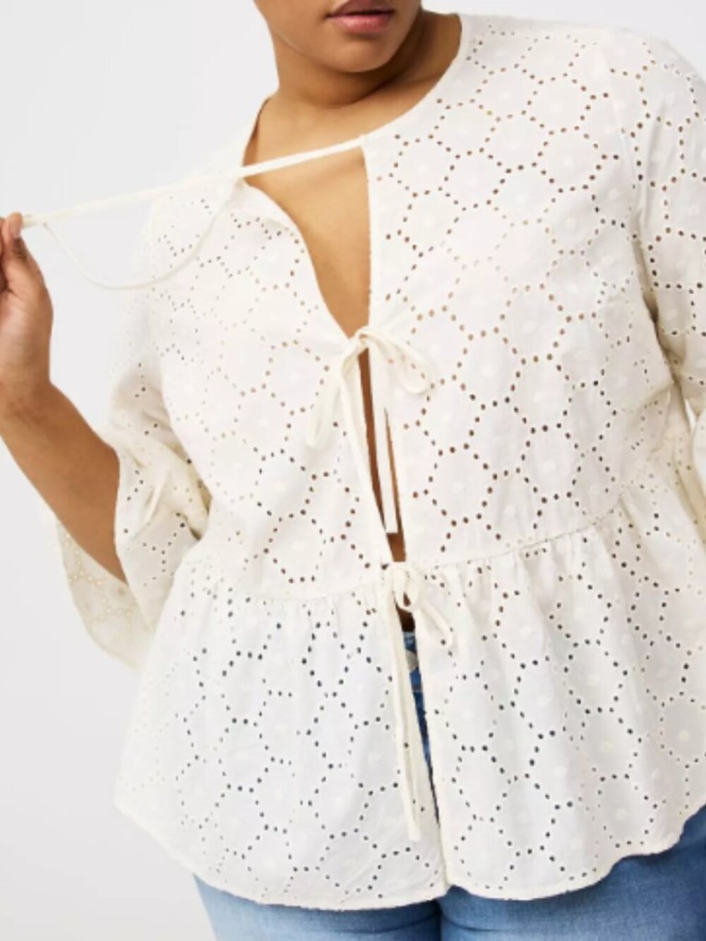 Cotton Eyelet Tie-Front Top NWT